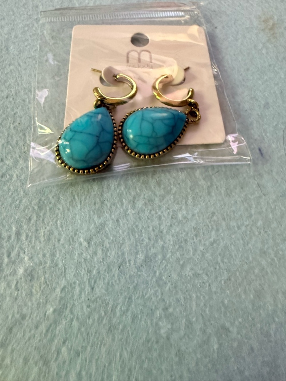Gold-Trim Turquoise Teardrop Dangle Earrings